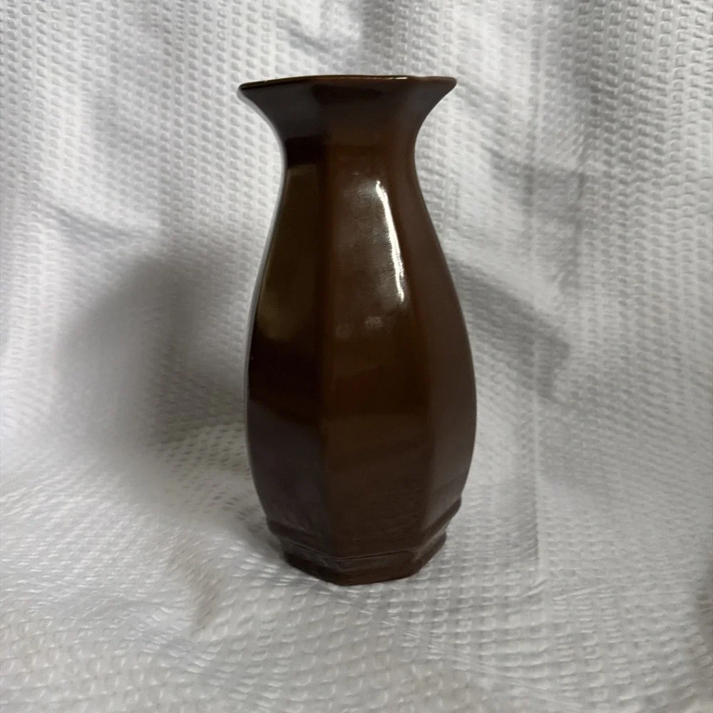 Royal Haeger Brown Hexagonal Ceramic Vase Glossy Mid Century Modern Decor 705-S